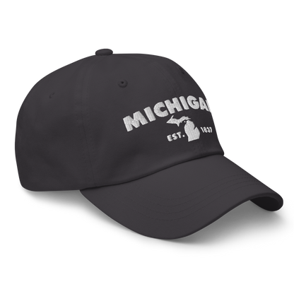 'Michigan EST 1837' Dad Hat (Geometric Sans Font)