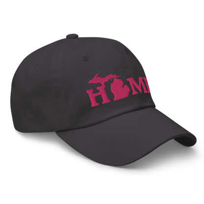 Michigan 'Home' Dad Hat (Woodcut Font) | Pink Embroidery