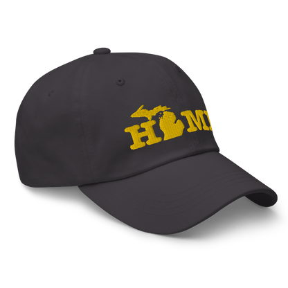 Michigan 'Home' Dad Hat (Typewriter Font) | Gold Embroidery