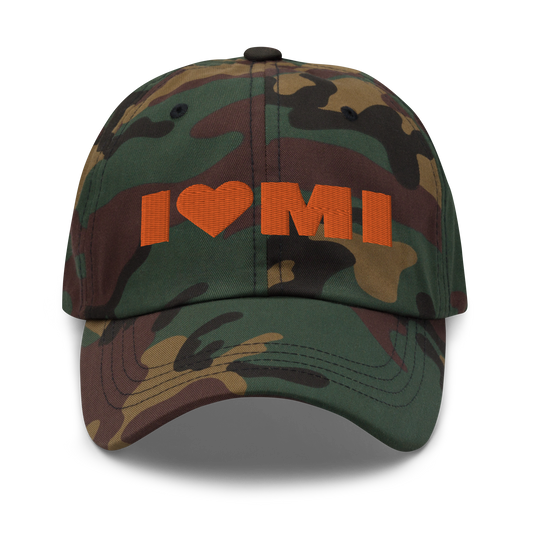 Michigan 'I 🧡 MI' Camouflage Cap (Oleaceous Font)