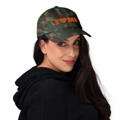 Michigan 'I 🧡 MI' Camouflage Cap (Oleaceous Font)