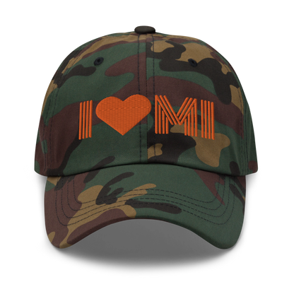 Michigan 'I 🧡 MI' Camouflage Cap (Metalpress Font)