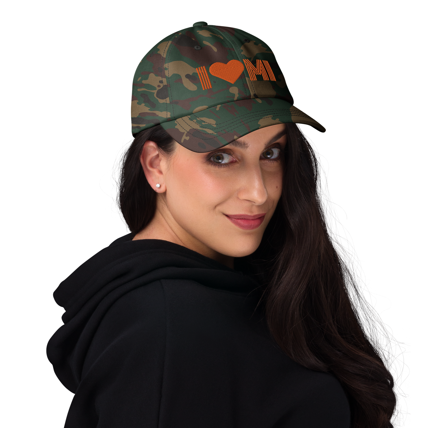 Michigan 'I 🧡 MI' Camouflage Cap (Metalpress Font)