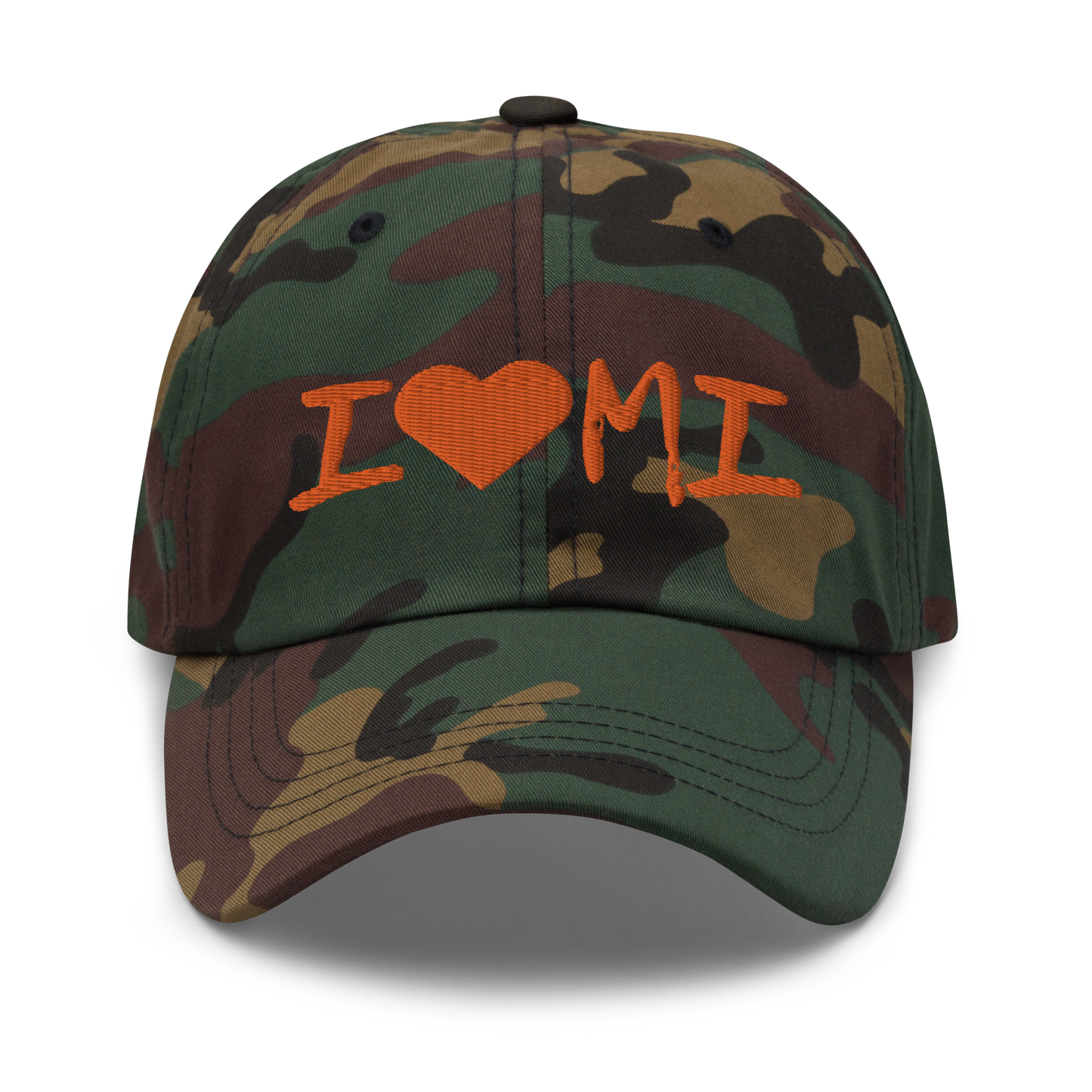 Michigan 'I 🧡 MI' Camouflage Cap (Brush Font)