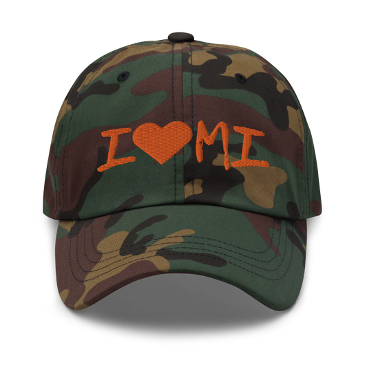 Michigan 'I 🧡 MI' Camouflage Cap (Brush Font)