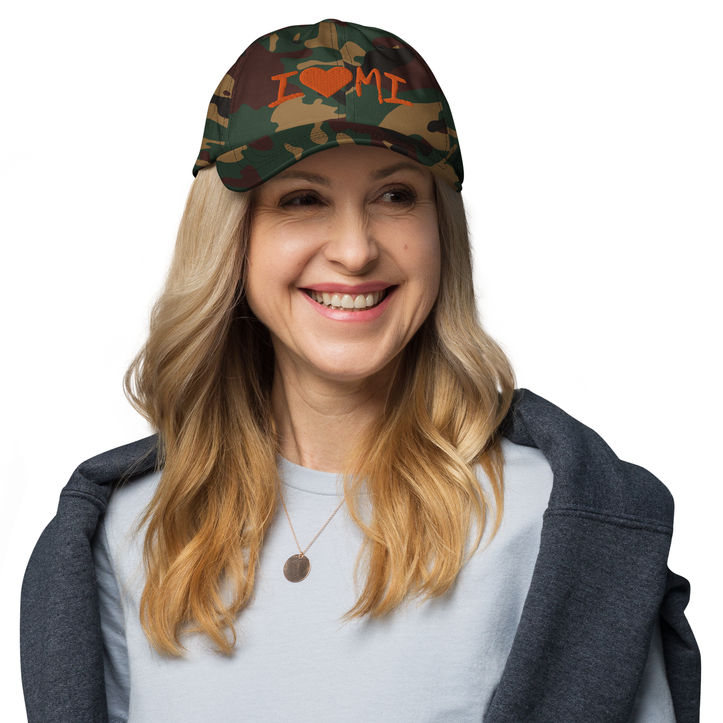 Michigan 'I 🧡 MI' Camouflage Cap (Brush Font)