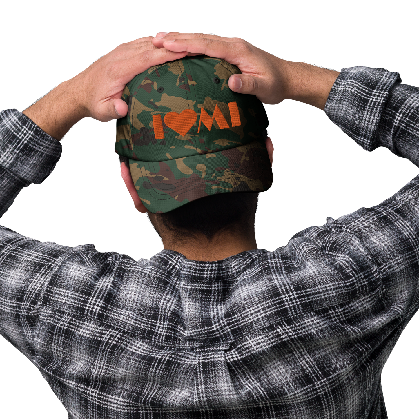 Michigan 'I 🧡 MI' Camouflage Cap (Art Deco Font)