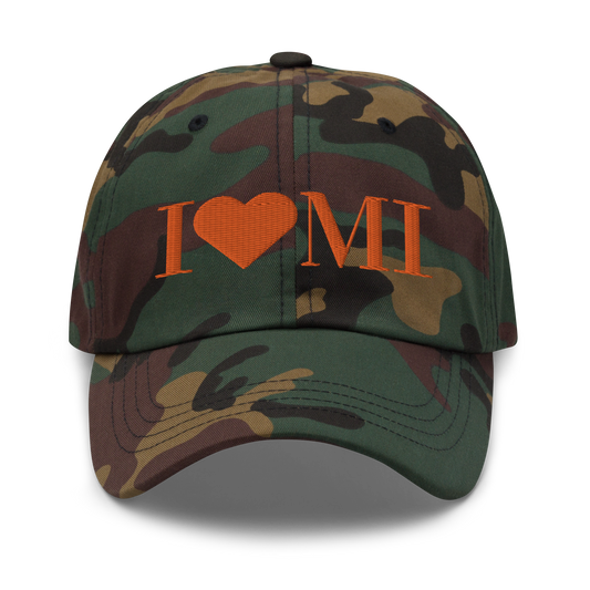 Michigan 'I 🧡 MI' Camouflage Cap (Didone Font)