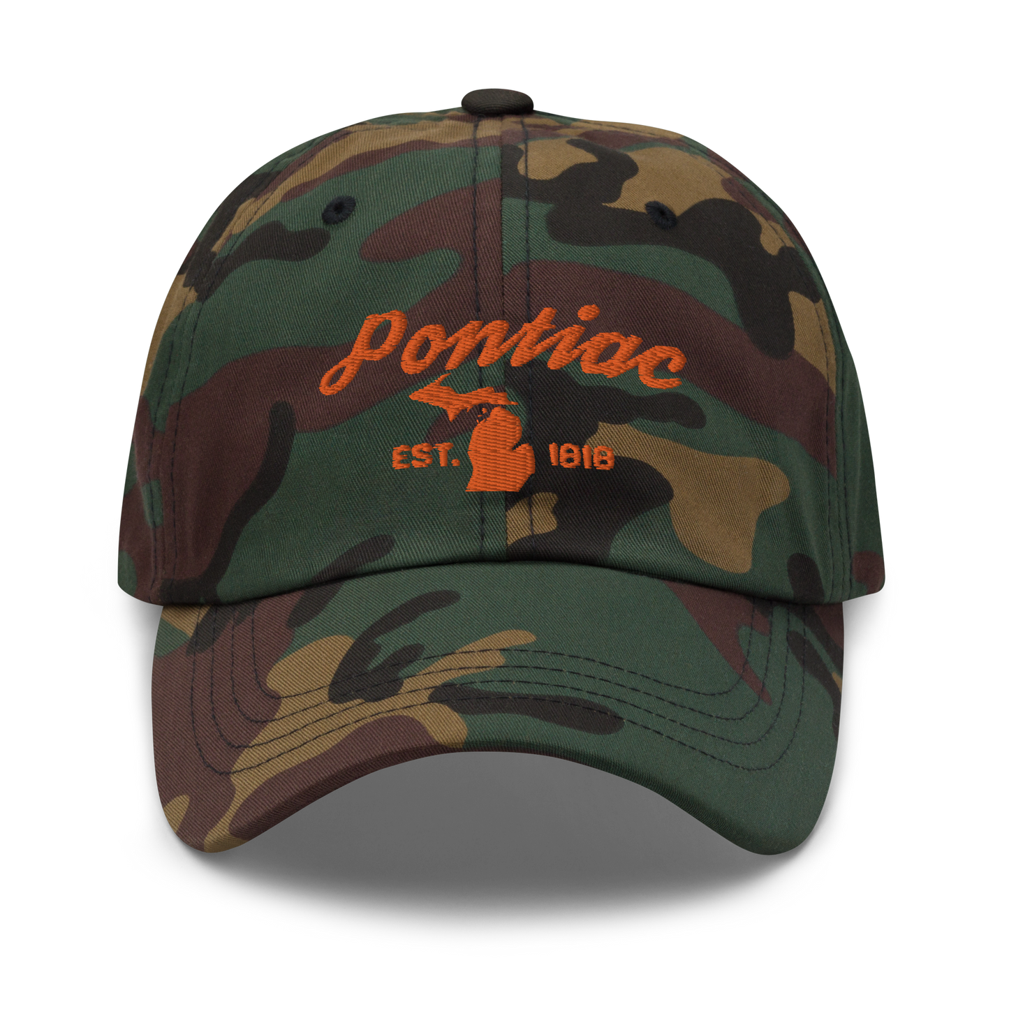 'Pontiac EST. 1818' Camouflage Cap (Script Font)