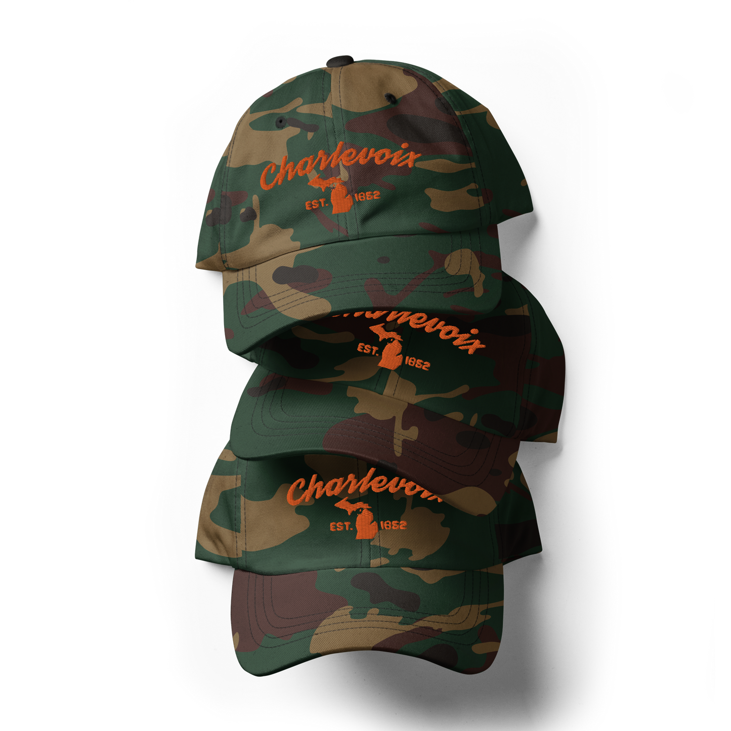 'Charlevoix EST. 1852' Camouflage Cap (Script Font)