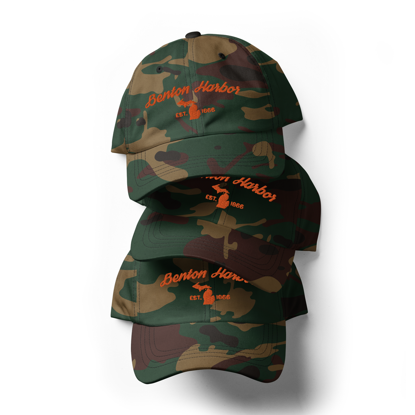 'Benton Harbor EST. 1866' Camouflage Cap (Script Font)