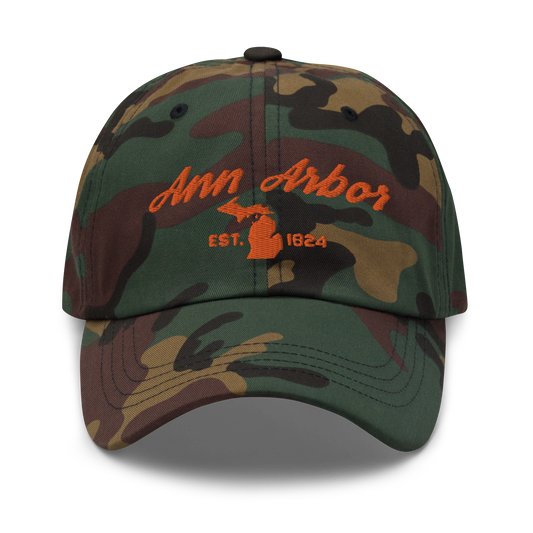 'Ann Arbor EST. 1824' Camouflage Cap (Script Font)