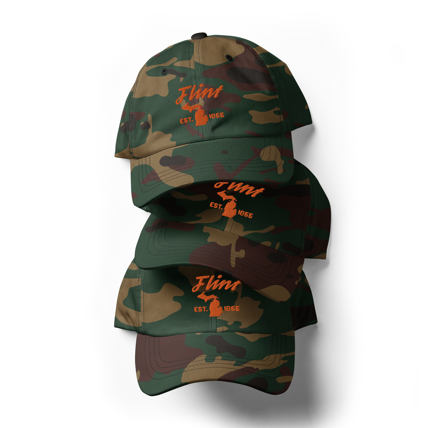 'Flint EST. 1855' Camouflage Cap (Script Font)