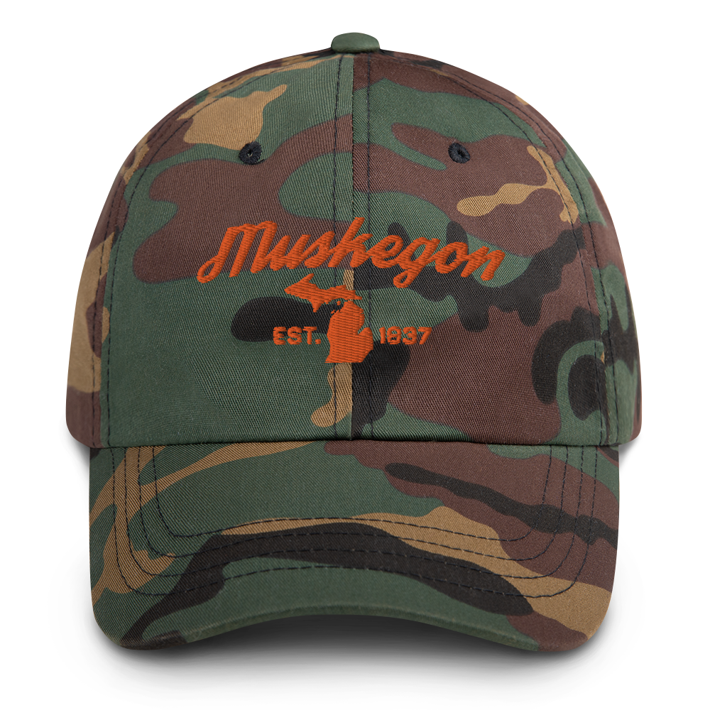 'Muskegon EST. 1837' Camouflage Cap (Script Font)