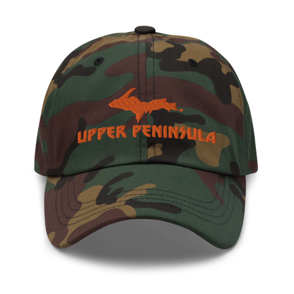 Michigan 'Upper Peninsula' Camouflage Cap (Glam Rock Font w/ UP Outline)