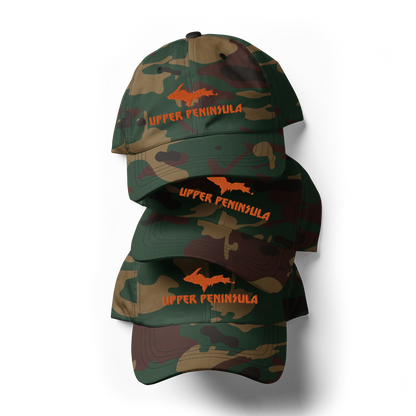 Michigan 'Upper Peninsula' Camouflage Cap (Glam Rock Font w/ UP Outline)