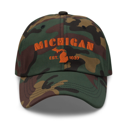 'Michigan EST. 1837' Camouflage Cap (Art Deco Font)