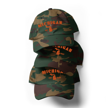 'Michigan EST. 1837' Camouflage Cap (Art Deco Font)