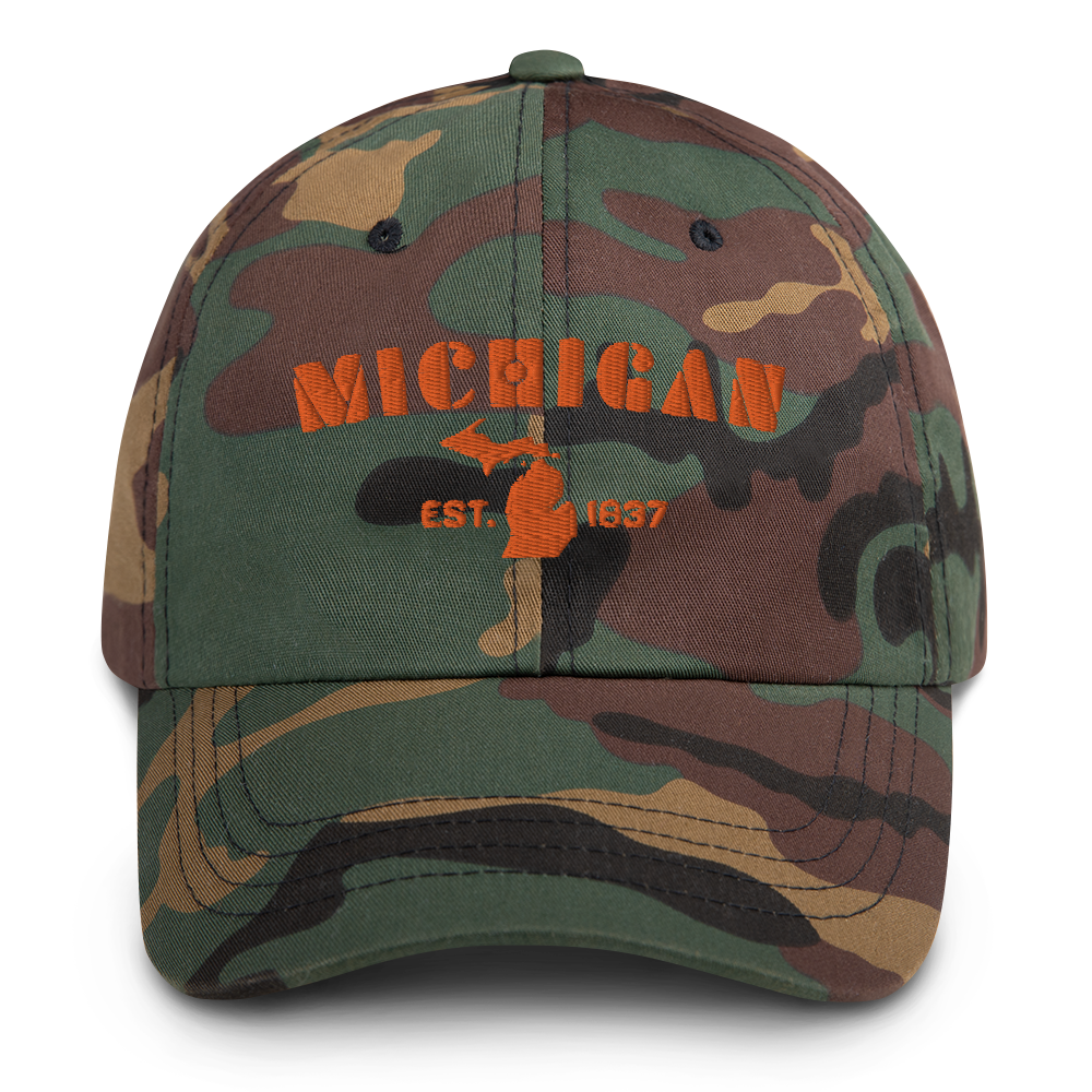 'Michigan EST. 1837' Camouflage Cap (Art Deco Font)