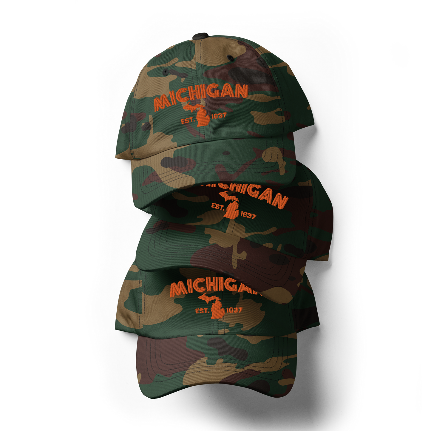 'Michigan EST. 1837' Camouflage Cap (Metalpress Font)