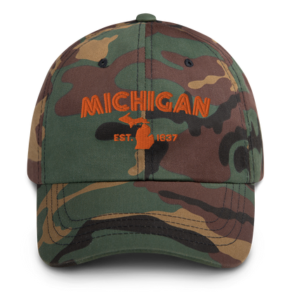 'Michigan EST. 1837' Camouflage Cap (Metalpress Font)