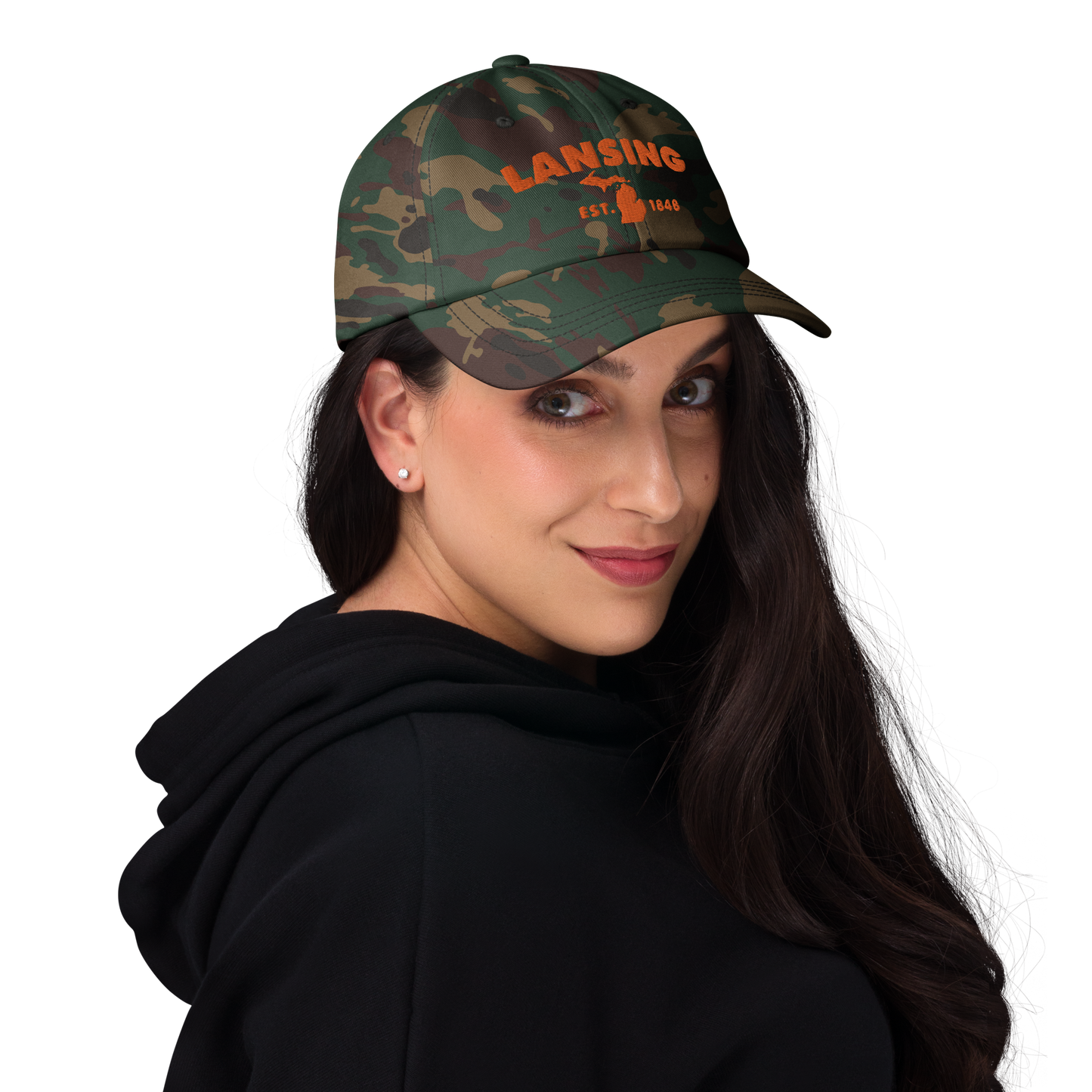 'Lansing EST. 1848' Camouflage Cap (Geometric Sans Font)