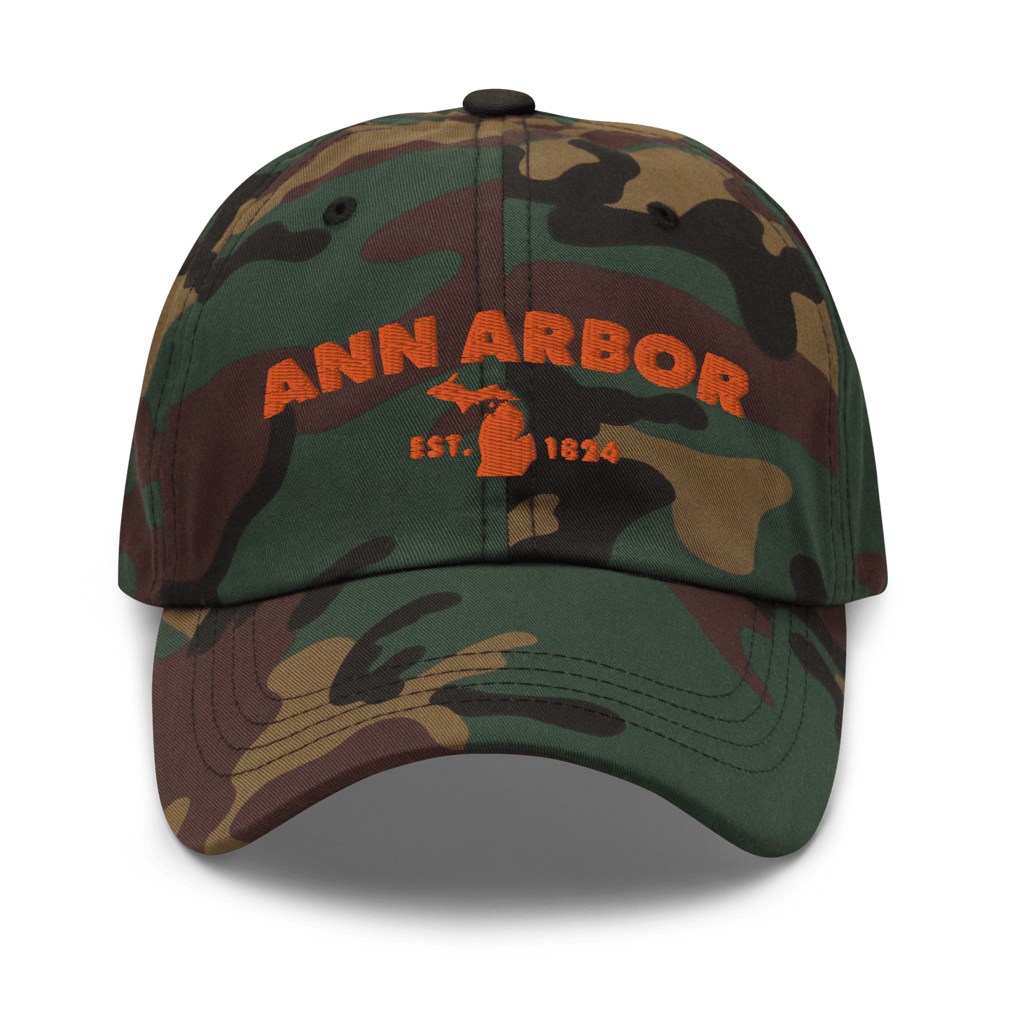 'Ann Arbor EST. 1824' Camouflage Cap (Geometric Sans Font)