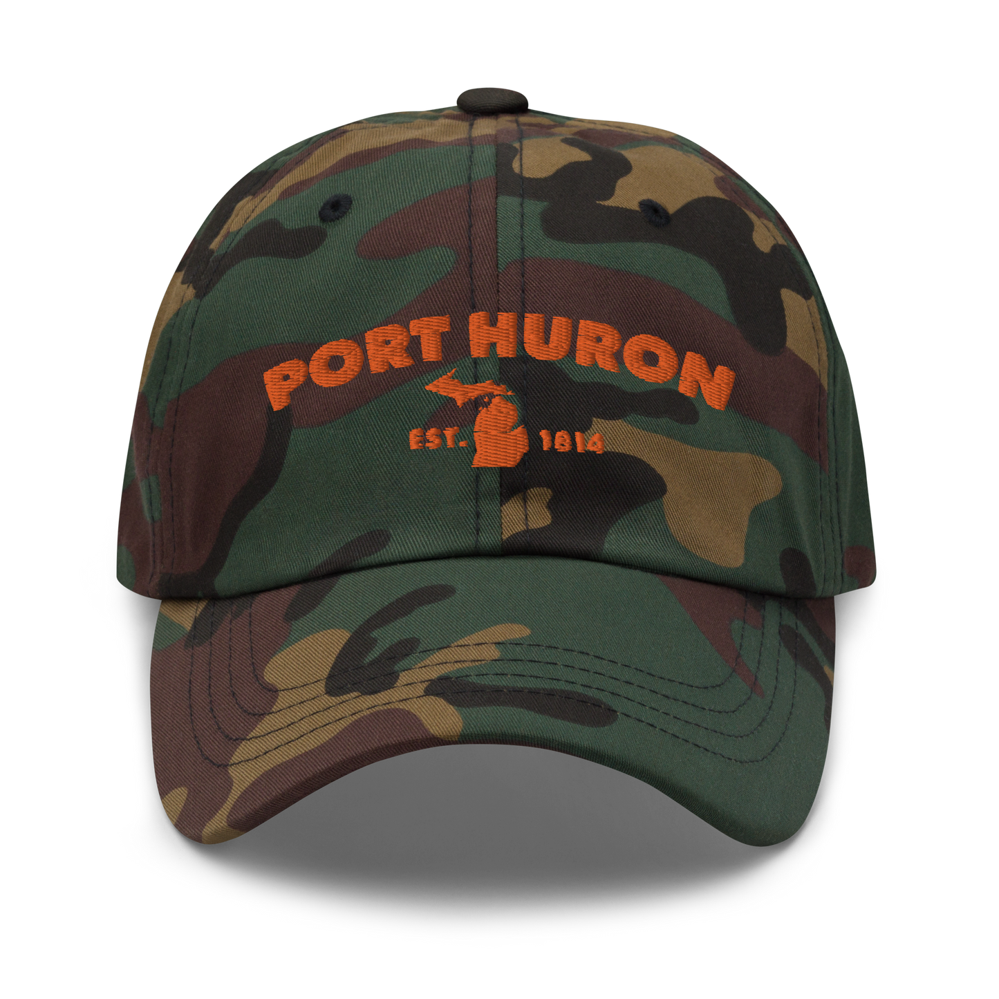 'Port Huron EST. 1814' Camouflage Cap (Geometric Sans Font)