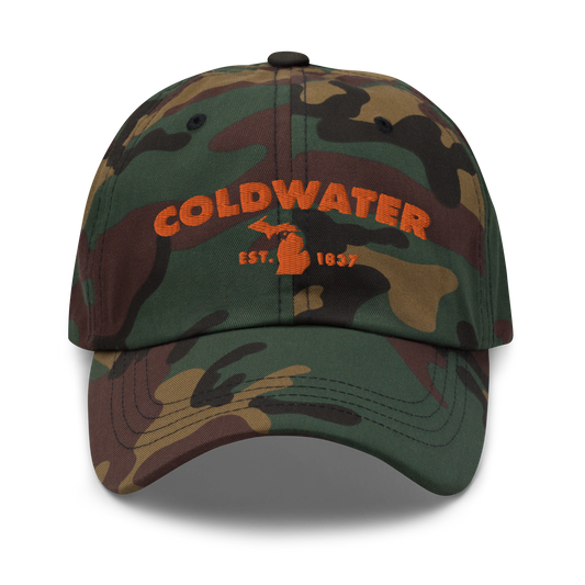 'Coldwater EST. 1837' Camouflage Cap (Geometric Sans Font)