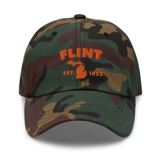 'Flint EST. 1855' Camouflage Cap (Geometric Sans Font)