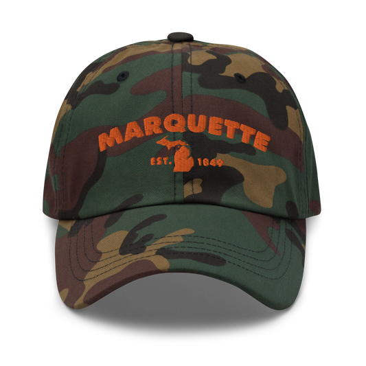 'Marquette EST. 1849' Camouflage Cap (Geometric Sans Font)