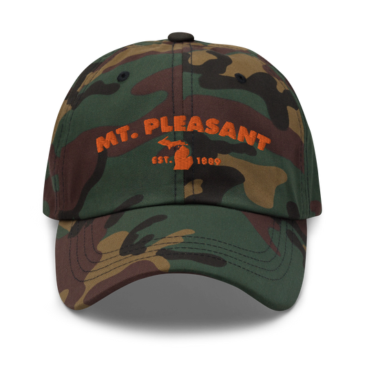 'Mt. Pleasant EST. 1889' Camouflage Cap (Geometric Sans Font)