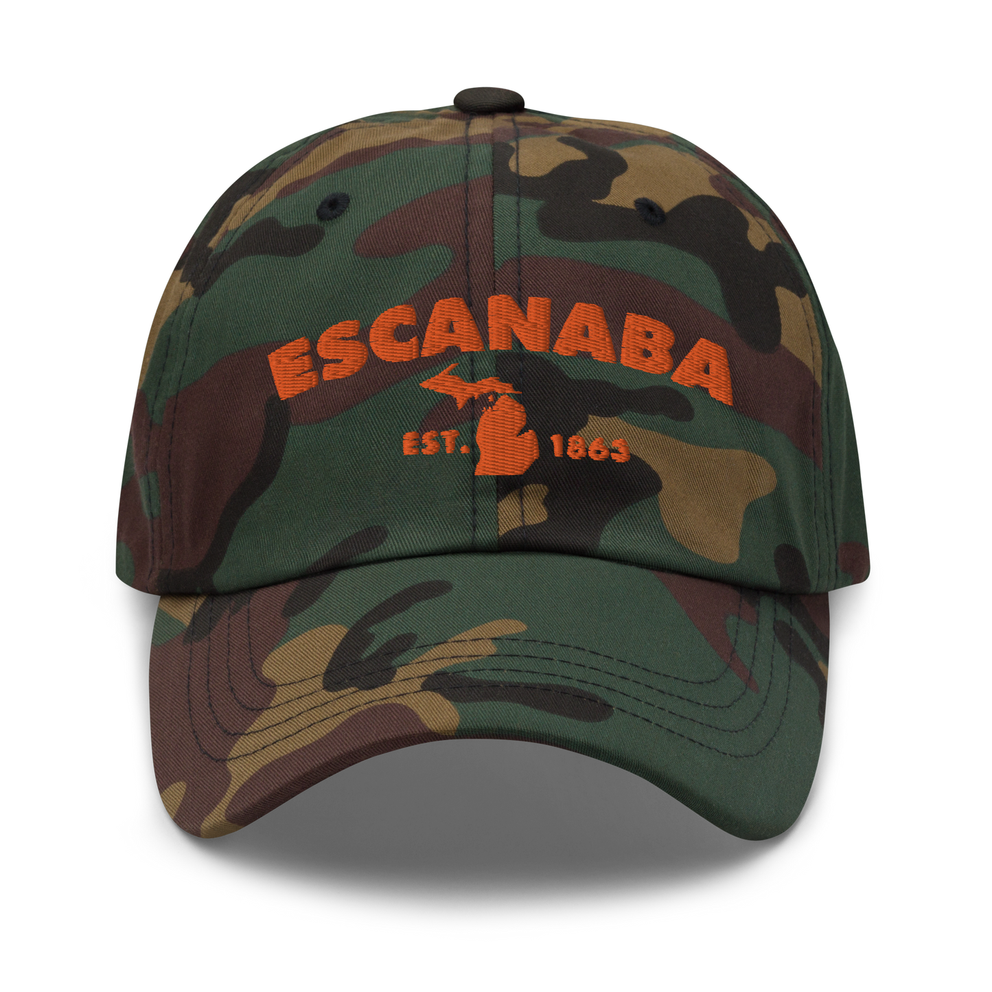 'Escanaba EST. 1863' Camouflage Cap (Geometric Sans Font)