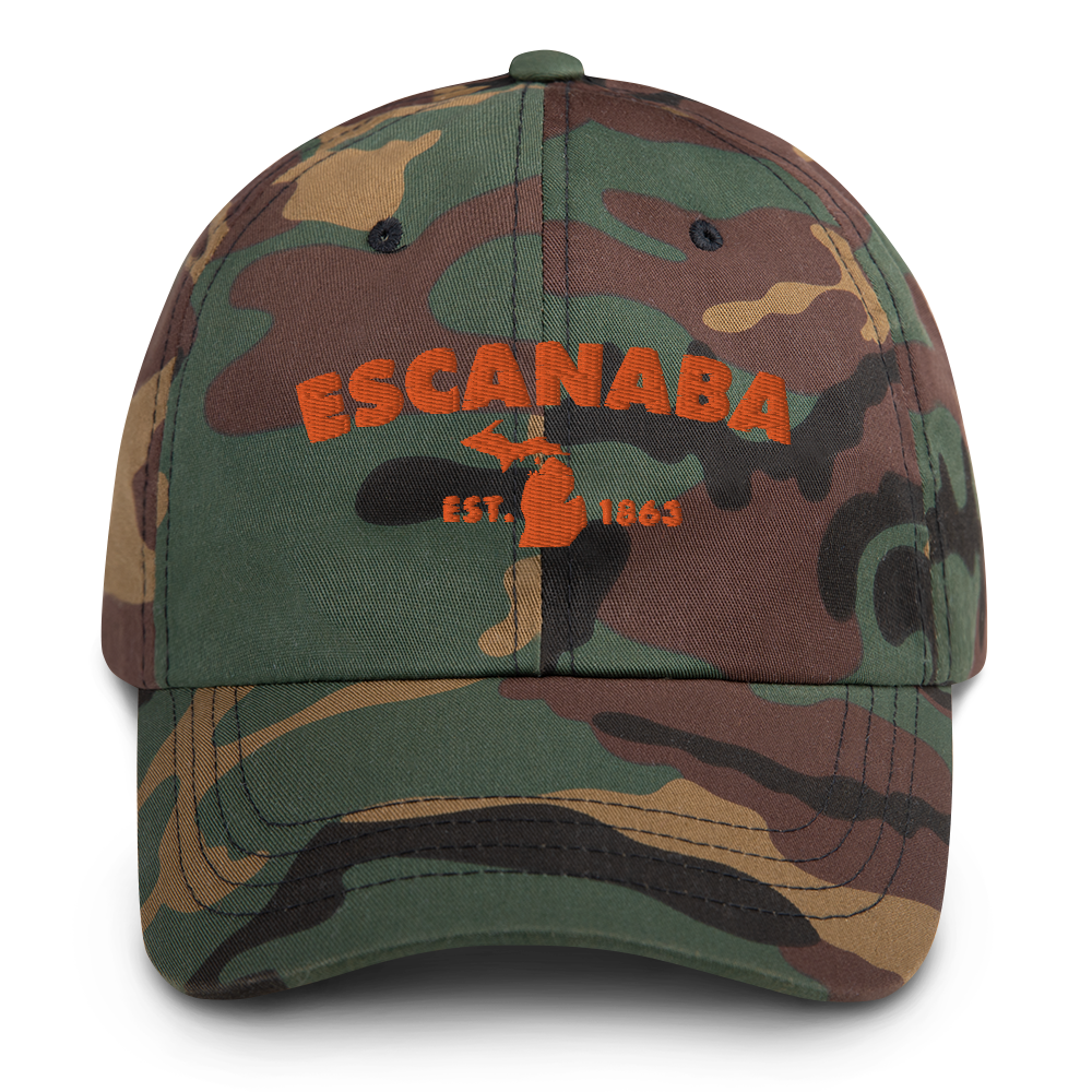 'Escanaba EST. 1863' Camouflage Cap (Geometric Sans Font)