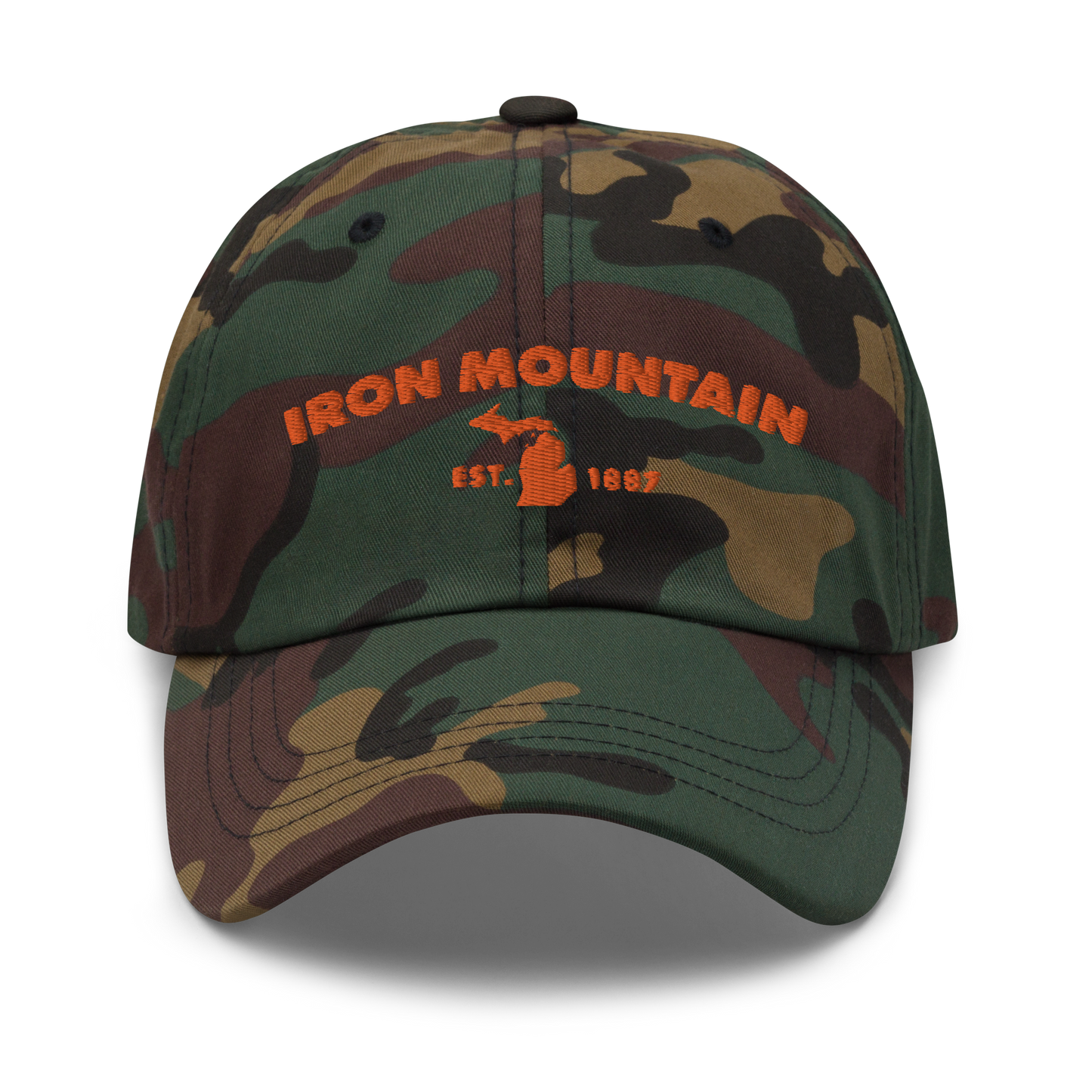 'Iron Mountain EST. 1887' Camouflage Cap (Geometric Sans Font)