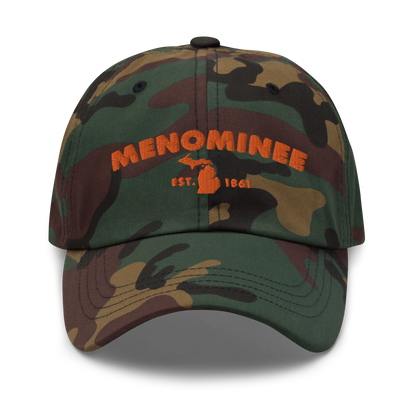 'Menominee EST. 1861' Camouflage Cap (Geometric Sans Font)