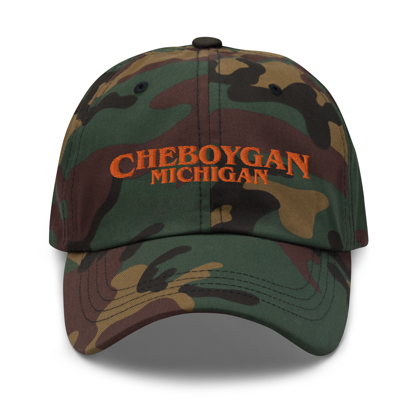 'Cheboygan Michigan' Camouflage Cap (1980s Drama Parody)