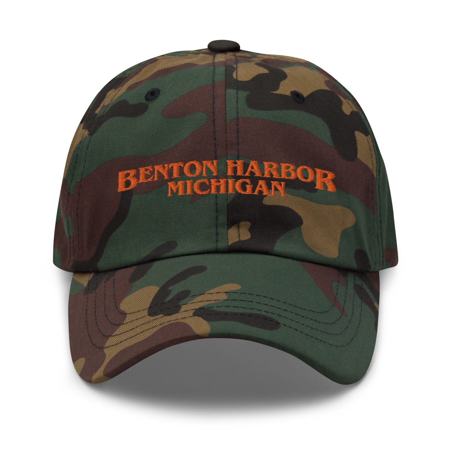 'Benton Harbor Michigan' Camouflage Cap (1980s Drama Parody)