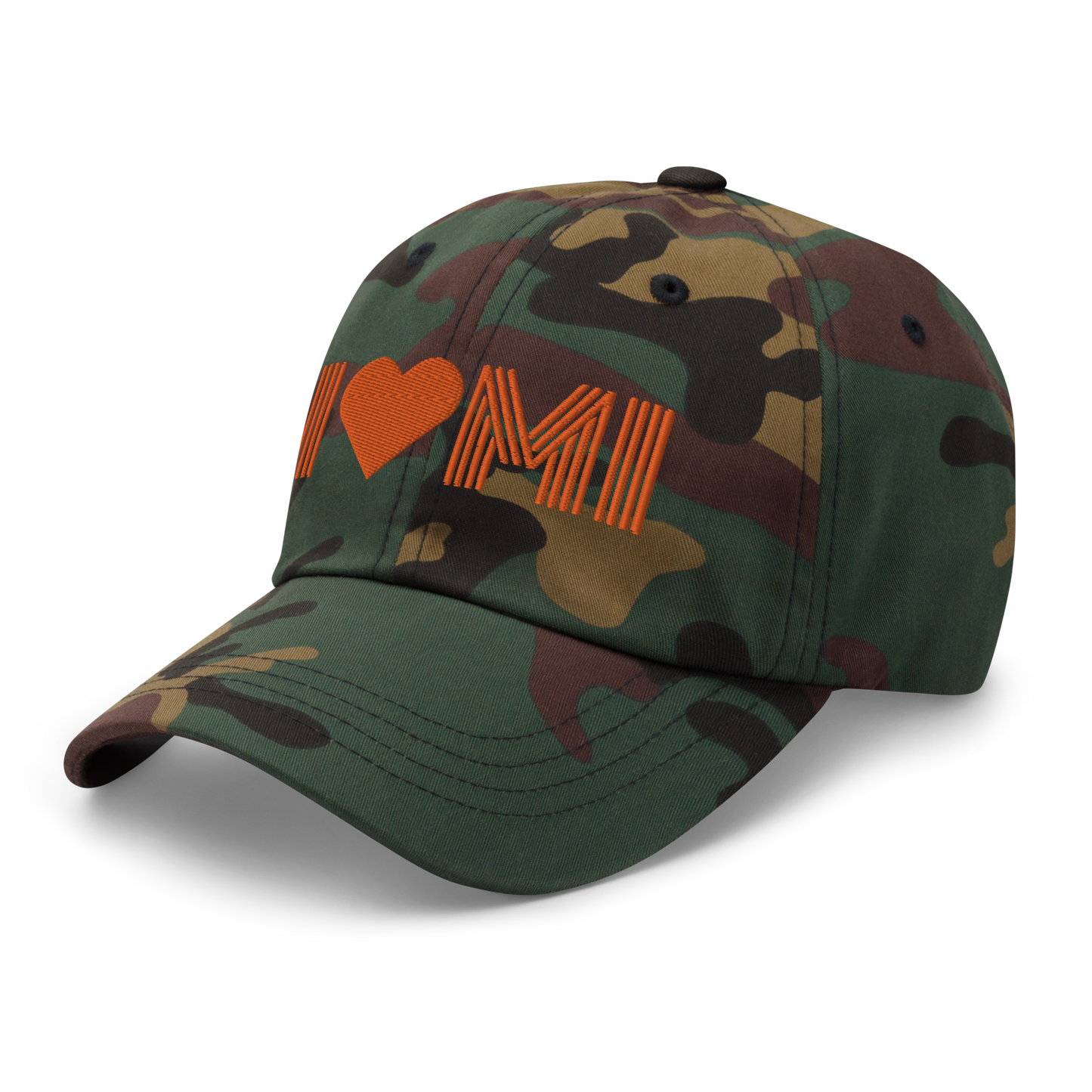 Michigan 'I 🧡 MI' Camouflage Cap (Metalpress Font)