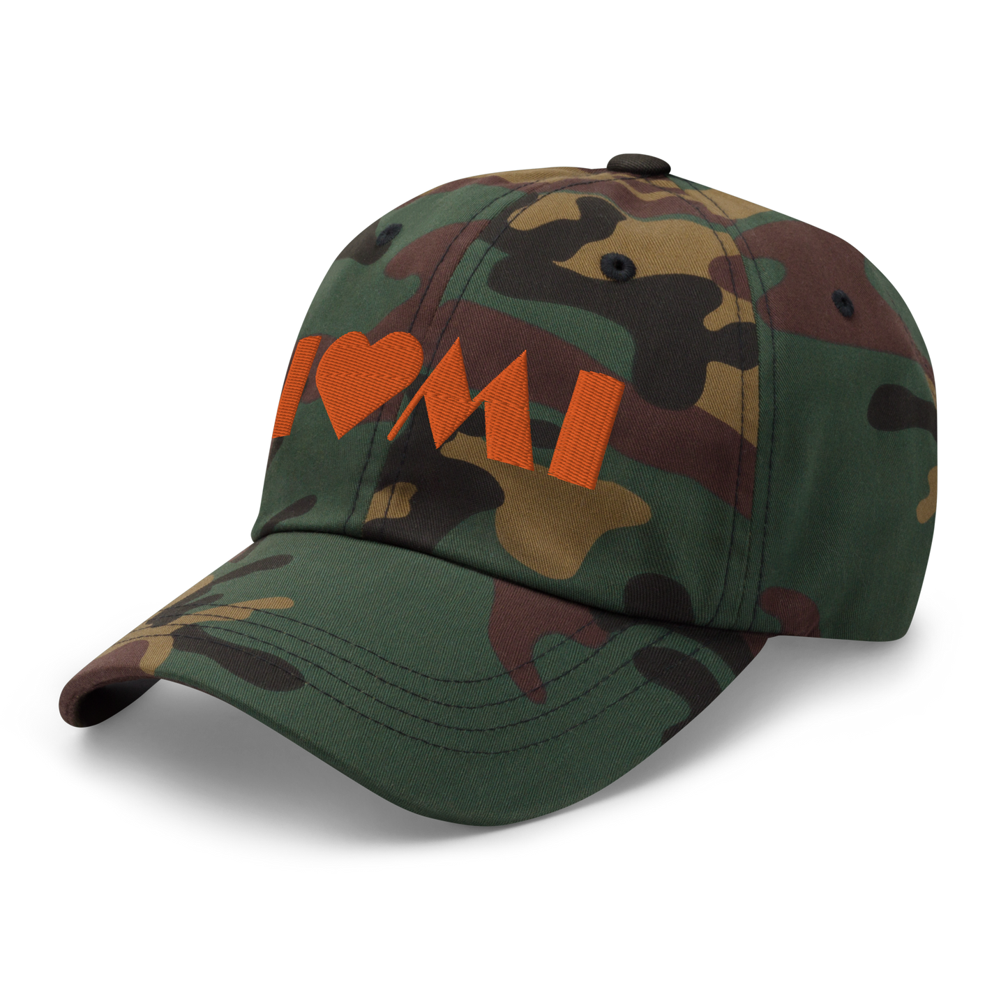 Michigan 'I 🧡 MI' Camouflage Cap (Art Deco Font)