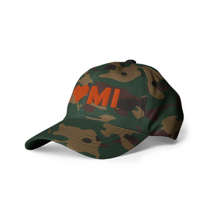 Michigan 'I 🧡 MI' Camouflage Cap (Rounded Swiss Font)