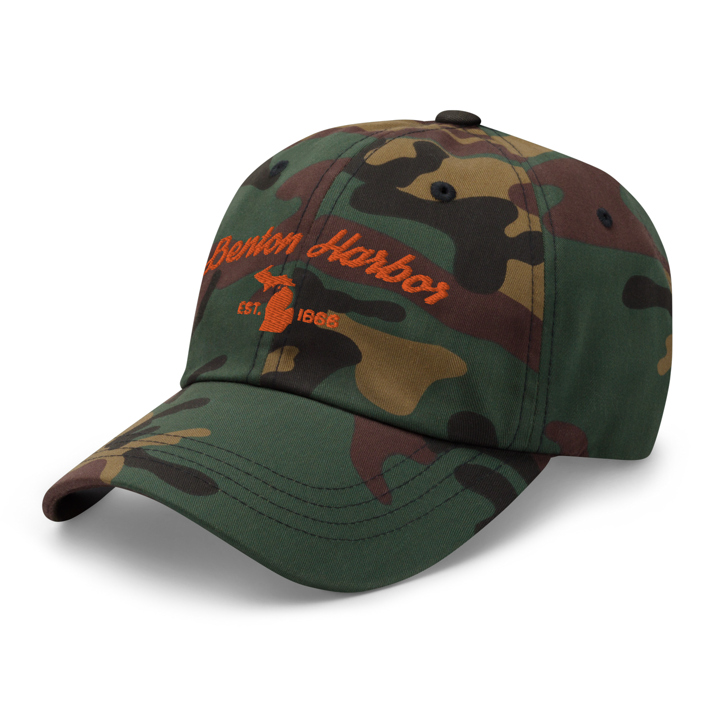 'Benton Harbor EST. 1866' Camouflage Cap (Script Font)