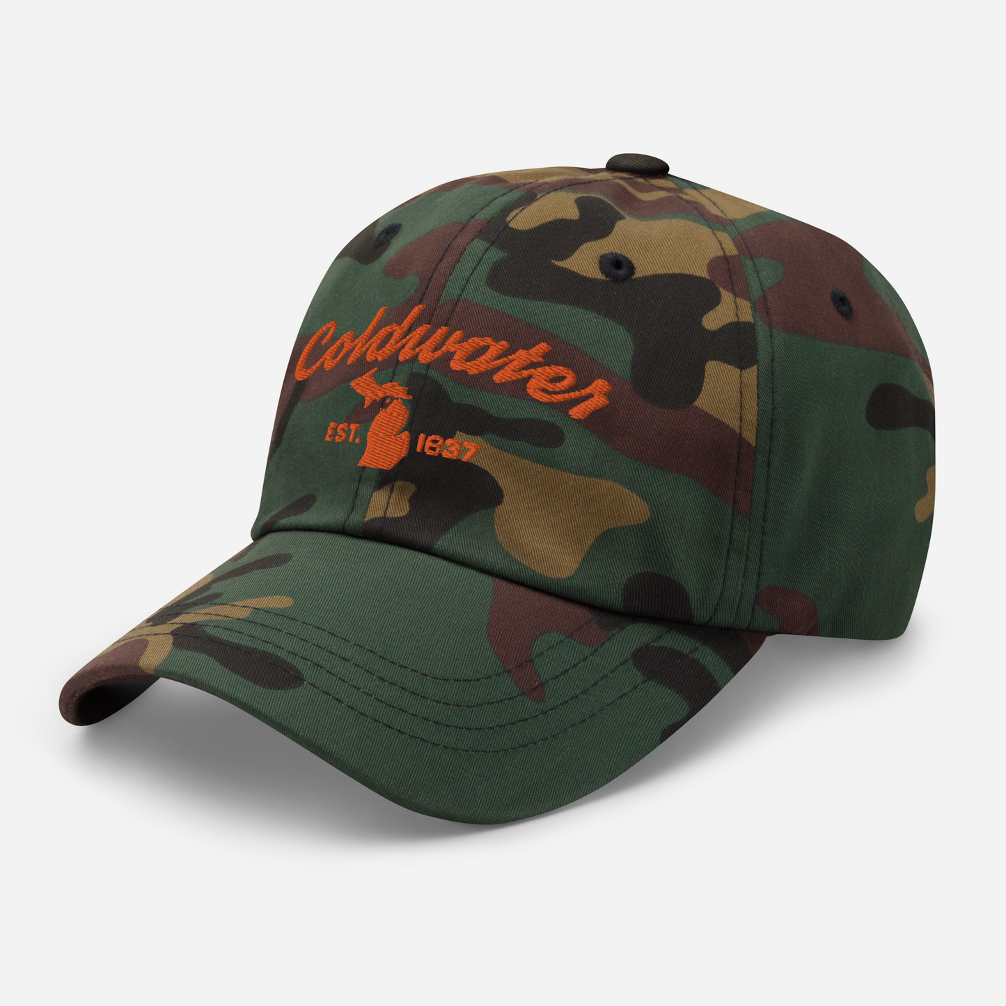 'Coldwater EST. 1837' Camouflage Cap (Script Font)