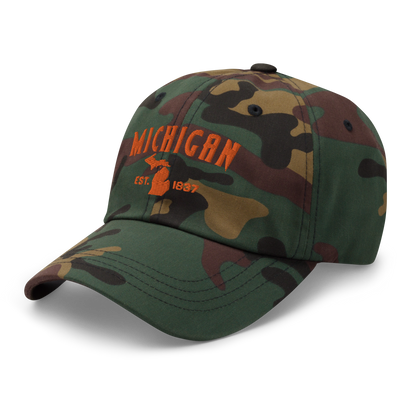 'Michigan EST. 1837' Camouflage Cap (Vicious Mustelid Font)