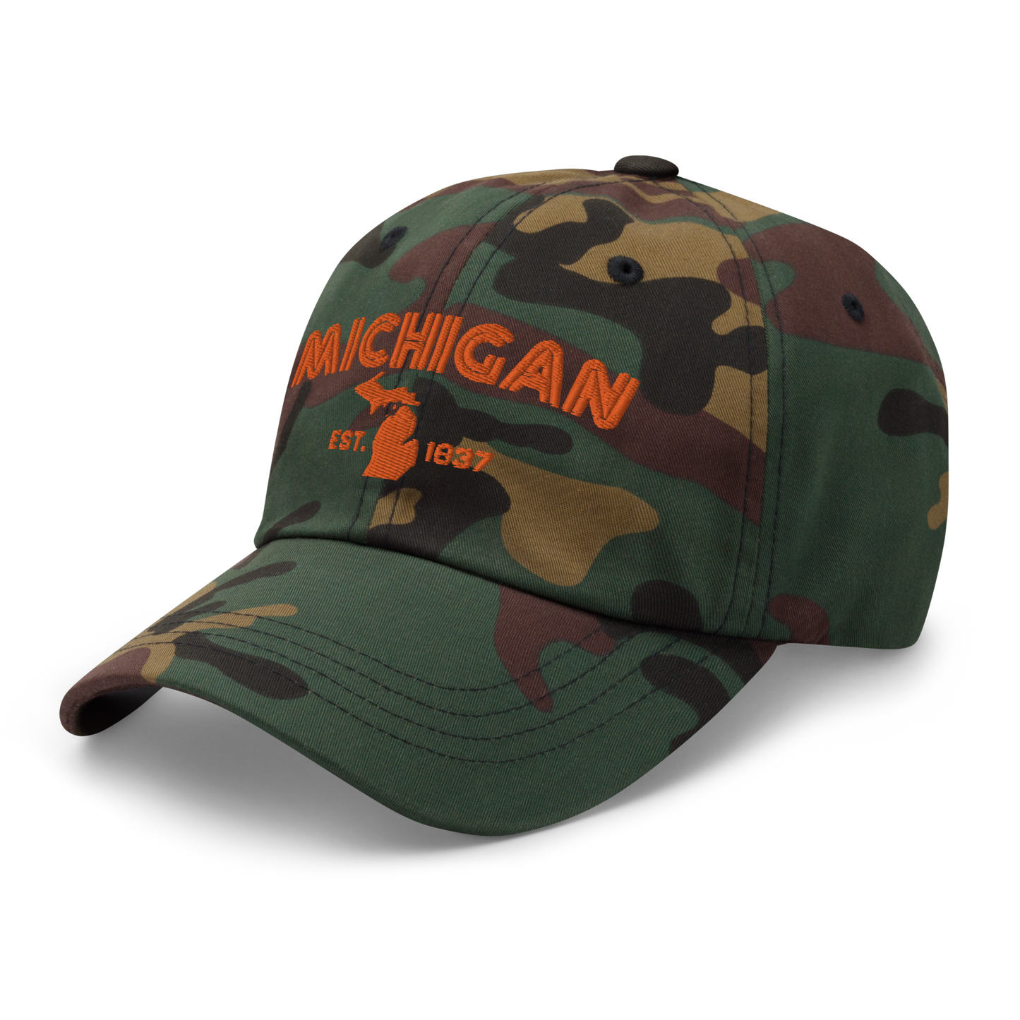 'Michigan EST. 1837' Camouflage Cap (Metalpress Font)