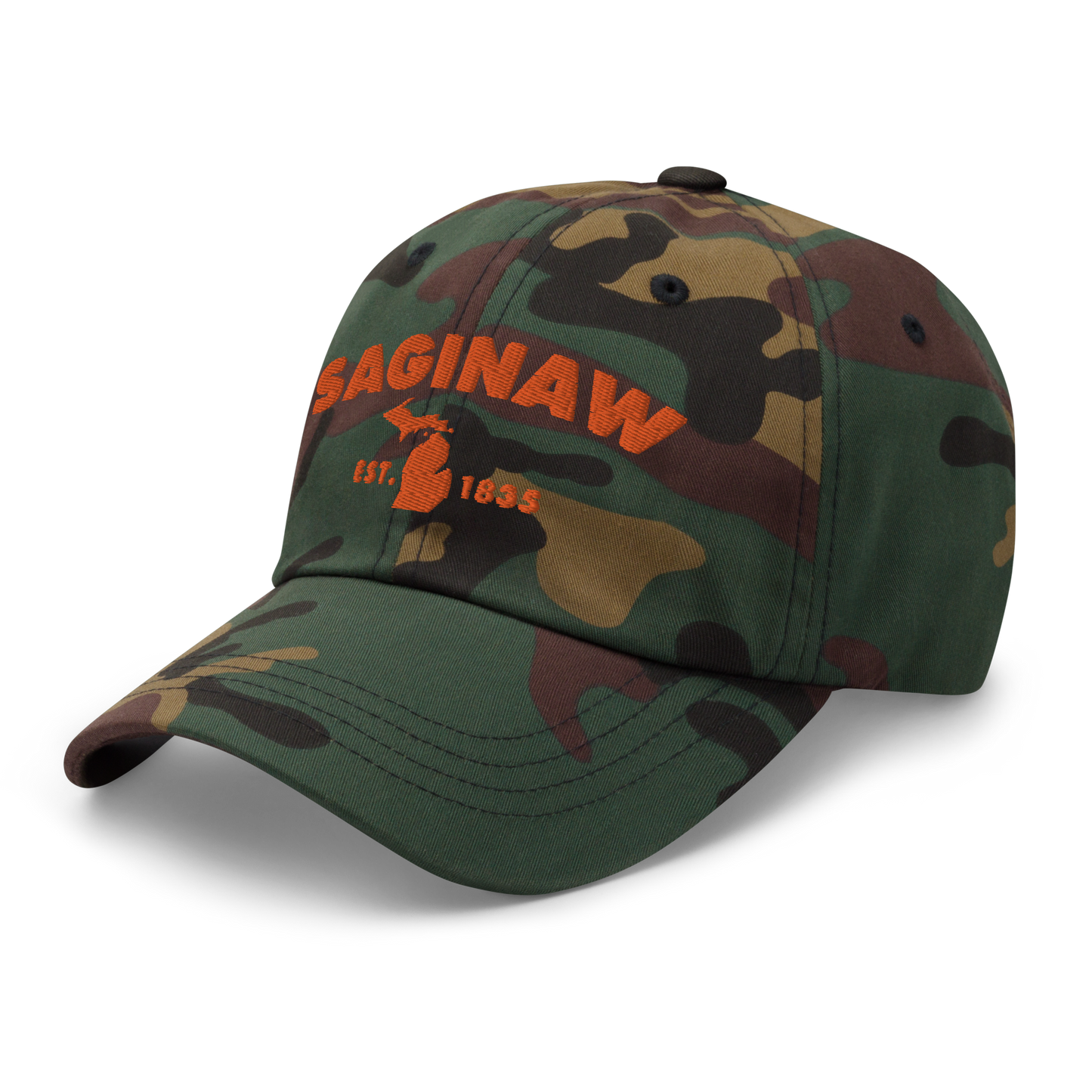 'Saginaw EST. 1835' Camouflage Cap (Geometric Sans Font)