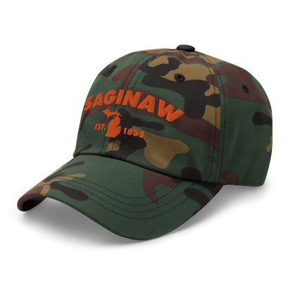 'Saginaw EST. 1835' Camouflage Cap (Geometric Sans Font)