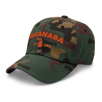 'Escanaba EST. 1863' Camouflage Cap (Geometric Sans Font)