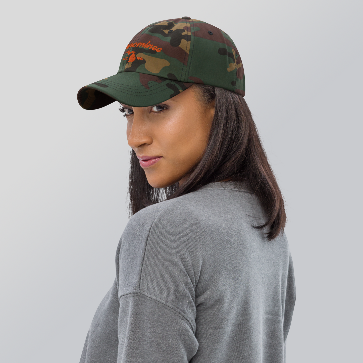 'Menominee EST. 1861' Camouflage Cap (Script Font)