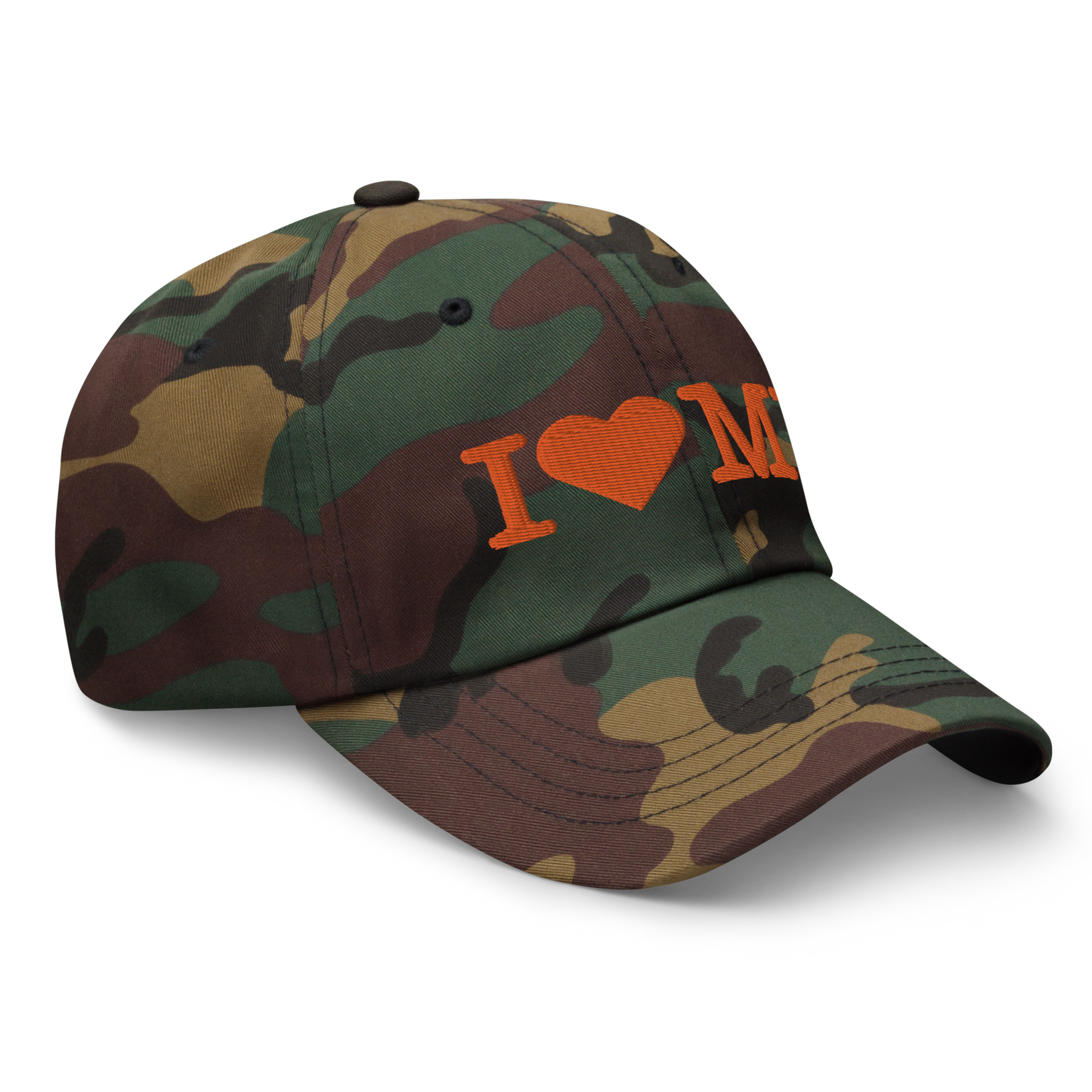 Michigan 'I 🧡 MI' Camouflage Cap (Typewriter Font)